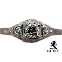 view of the ring's center diamond and birks logo