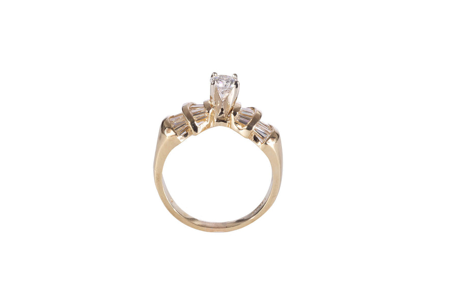 Contemporary Round and Baguette Cut Diamond Ring GIA E VVS2