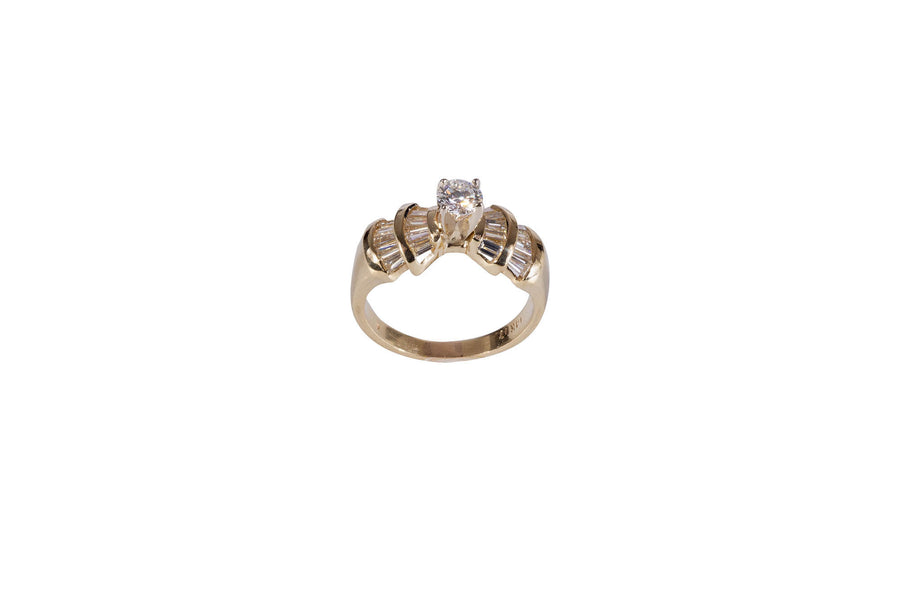 Contemporary Round and Baguette Cut Diamond Ring GIA E VVS2