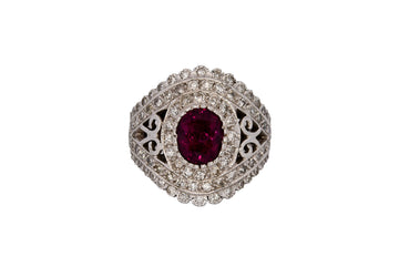 front view of the ring showing the garnet