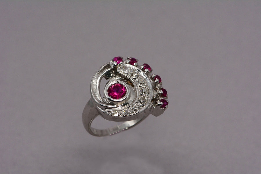 Retro Synthetic Ruby and Diamond Ring