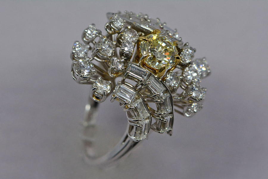 view of the face of the ring showing different diamond cuts
